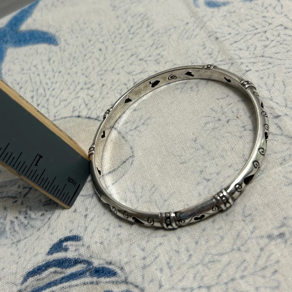 Brighton Shot Thru The Heart Bangle Bracelet Cutout Hearts Etched Design - Picture 9 of 9